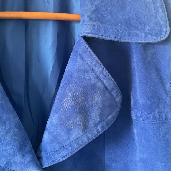 Chicos Blazer Jacket Womens Medium Blue Leather Suede Long Sleeve Collared - Picture 4 of 6